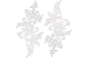 uxcell 2 Pcs Flower Lace Appliques 3D Embroidery Lace Patch Sewing Addition Embellishments for Wedding Bridal Dress Clothes DIY Crafts Accessories Decoration, White (23cm)