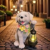 LEAESMHR Dog Solar Light, Solar Dogs Statues Outdoor with Lantern, Cute Dogs Garden Figurines for Patio and Yard Decor, Gardening Gifts for Mom, Grandma, Dog Lovers