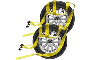 Bang4buck 2 Pieces Tow Dolly Straps, Universal Adjustable Tie Down Tow Straps 18" to 22" Rim Size Fits for Demco Kar Kaddy Dollys with 2 Flat Hooks