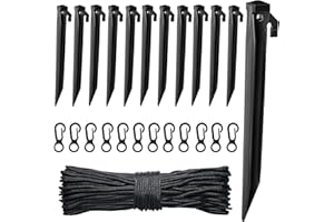 FCENDS Plastic Inflatable Stakes Set, Include 12PCS Tent Stakes, 12Pcs of Hooks, and 65.5 FT Rope for Halloween Christmas Holiday Inflatables Garden Decorations