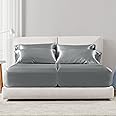 Madison Park Essentials Satin Sheets Split King Size, Luxurious Silky Satin Bed Sheets, Elastic 14" Pocket fits up to 16" Mattress, Wrinkle-Free, Soft Satin Bed Sheet Set, Grey 7 Piece