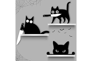 BOYESE [SET 3] Black Cat Decor Halloween Wall Art, Wooden Spooky Wall Decor For Home, Room, Kitchen, Apartment, Office, Entryway, Shelf, Unique Halloween Gifts For Cat Lover, Funny Spookmas Indoor Decoration
