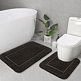 LOCHAS Bathroom Rug Set Brown, Soft Bath Rug Set 2 Piece, Toilet Mat U-Shaped 20x20 and 34x20 Bath Rugs, Quickly Dry Mats for Bathroom, Tub, Washable, Super Absorbent Floor Mat