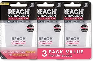 REACH ULTRACLEAN Gentle Gum Care Expanding Floss – Woven, Non-Waxed, PFAS-Free with Vitamin E, for Sensitive Gums, Cinnamon Mint 55YD (3-Pack)