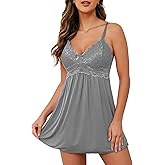 Ababoon Sexy Lingerie Women Lace Modal Sleepwear Chemises V-Neck Full Slip Babydoll Nightgown