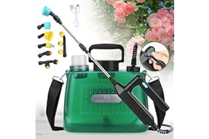 MOVATEK Battery Powered Sprayer, 1.35 Gallon, USB Rechargeable Handle, 6 Mist Nozzles, 32" Telescopic Wand, Adjustable Shoulder Strap, Visible Water Level, for Yard, Lawn and Garden, Green