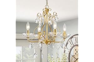 WUZUPS Crystal Candle Chandelier Pendant Flushmount Ceiling Light Modern Lighting Fixture for Bedroom Hallway Bar Kitchen Bathroom, H 14" x W 16", Gold, E12 Base