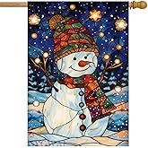 Snowman House Flag Christmas Flags for Outside 28x40 Double Sided Large Stained Glass Winter Outdoor Yard Flag for Outdoor Porch Lawn Farmhouse Decor