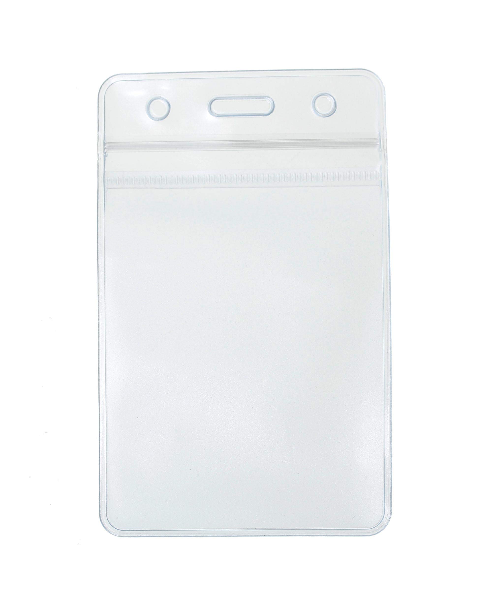 CKB LTD Show Clear Vertical Portrait ID Badge Card Plastic Pocket Pouch Holder - Double Sided Identity Waterproof Dust-Proof Office Pouches for Travel Businesses Schools Teachers Events (Pack of 50)