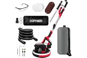 Cofiyard Drywall Sander with Vacuum Dust Collector,1250W Electric Drywall Sander ,7 Variable Speed LED Light 900-1800RPM,Foldable & Extendable Handle Ceiling Popcorn Removal Tool