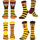 Tkifoda 4 Pairs Thanksgiving Socks Turkey Socks Fall Sock Holiday Novelty Autumn Sock for Women Men
