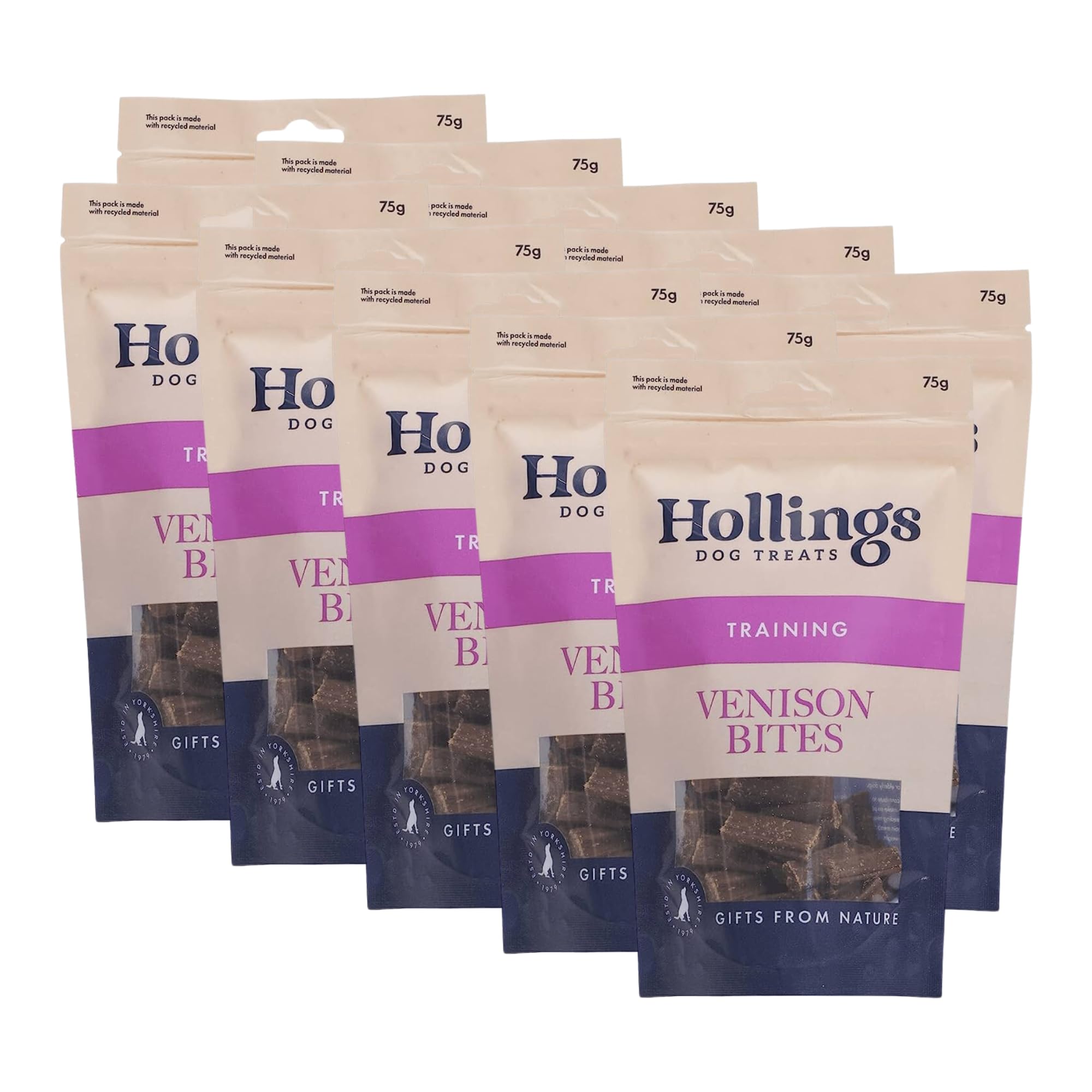 Hollings Venison Bites Dog Training Treats, Delicious Venison Treats for Adult Dogs, High in Protein & Made with 100% Natural Ingredients 75g (Pack of 10)