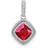 14k White Gold Cushion Cut Ruby Pendant Necklace for Women with Sparkling Diamond Accents, Red Gemstone Halo Drop Pendant, Elegant Fine Jewelry Statement for Anniversary or Romantic Occasions
