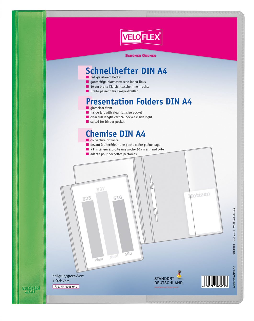 Veloflex 4741041 - Veloform File Folder, DIN A4, PVC, Transparent Front Cover, Suitable for Document Sleeves, Light Green, Pack of 1