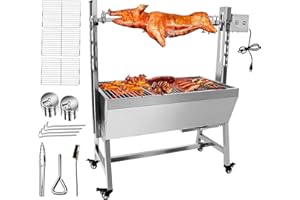 AHLOKI Stainless Steel rotisserie Grill, 25w Motor Small Pig Lamb rotisserie Roaster, 37'' 2 in 1 BBQ Charcoal rotisserie Grill for Camping Outdoor Kitchen (Without Baffle)
