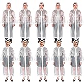 cobee 10 Pack Rain Ponchos for Adults, Reusable EVA Raincoat Clear Rain Coats for Men Women Waterproof Rain Jacket with Drawstring Hood