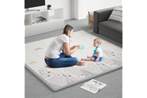 ZEEBABA Baby Play Mat, 59"x59" Foldable & Reversable Large Baby Mat, 0.4" Thick Waterproof Foam Play Mat, Baby Activity Tummy Time Mat, Foam Play Mat for Babies and Toddlers, for 59 inch Playpen