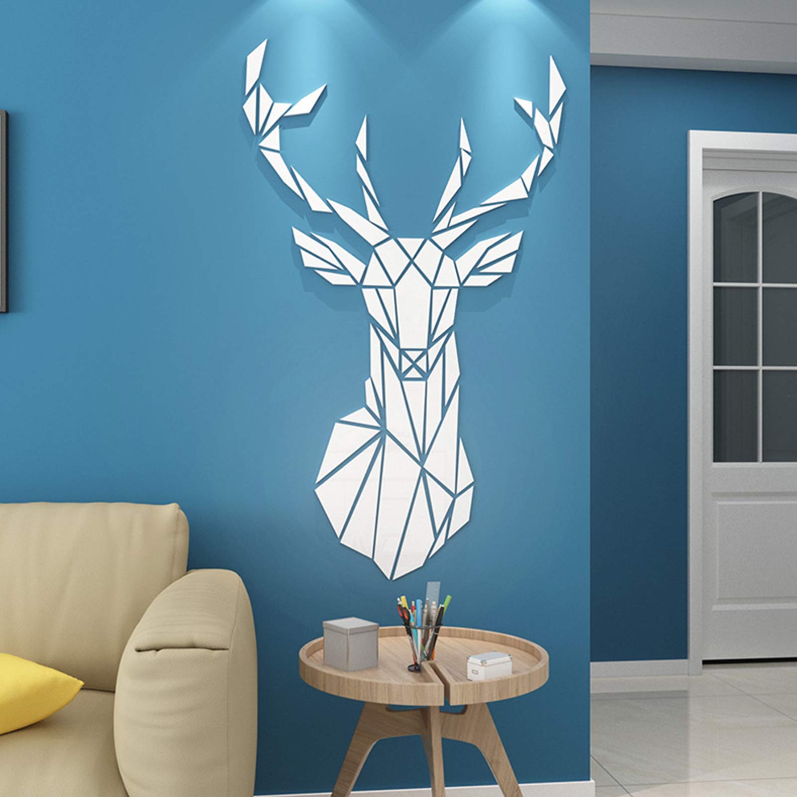 LxwSin 3D Mirror , Deer Acrylic , Self Adhesive DIY Design Bedroom Living Room Decorative Acrylic Wall Sticker Creative 3D Modern Decorative Mirror Home Decal, 72x43CM