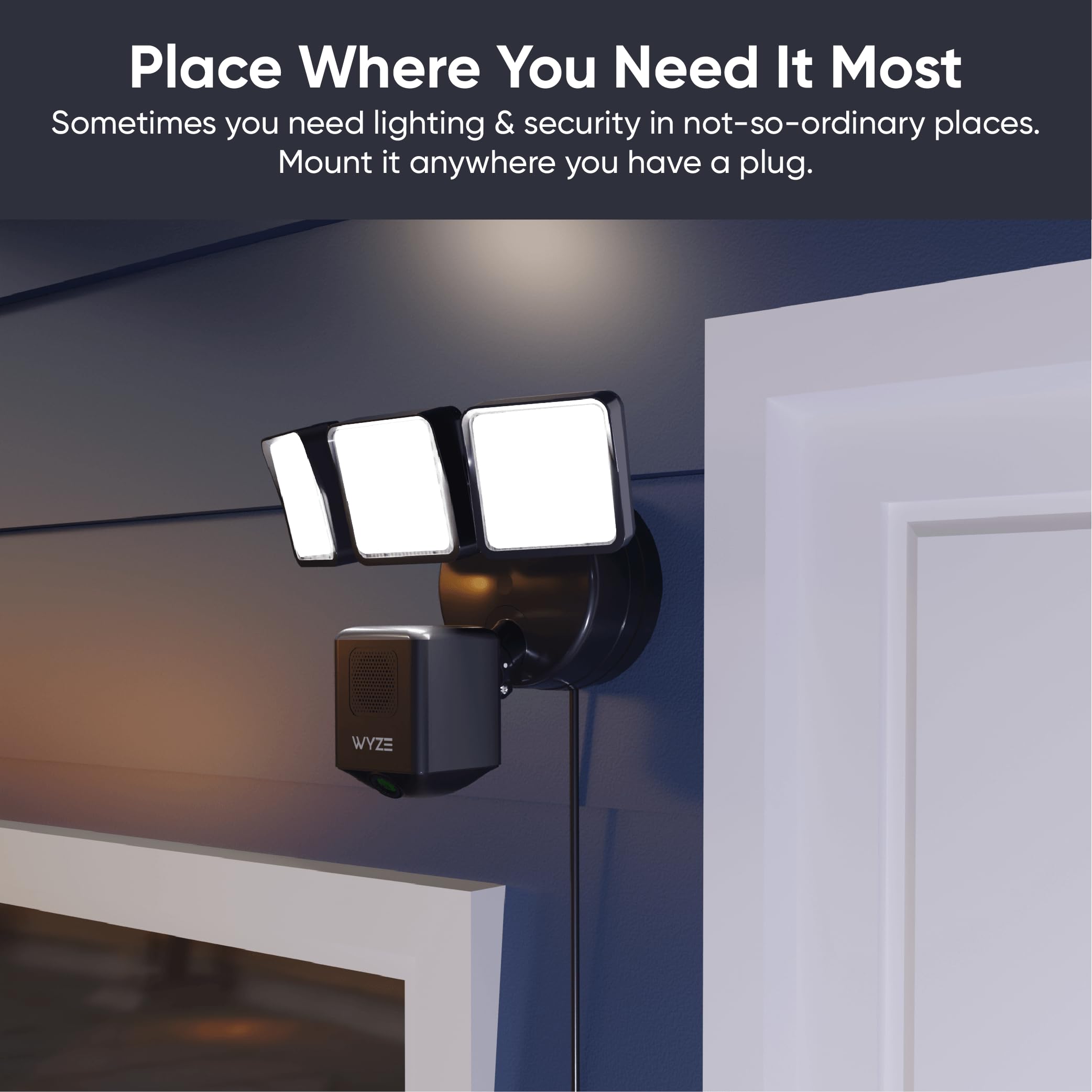 WYZE Floodlight Camera v2 with Plug-in Mount, 2K HD Outdoor Security Camera, Color Night Vision, Motion Activated, Electrical Box with 20ft Weather-Resistant Power Cable, Easy Installation (Black)