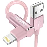 Right Angle iPhone Charger Cord [MFi Certified] Lightning Cable 10FT 2 Pack | Heavy Duty Nylon Braided 90 Degree Fast Charging Apple Cord for iPhone 14 13 12 11 SE X XS XR 8 7, iPad Pro, Air, mini - Pink