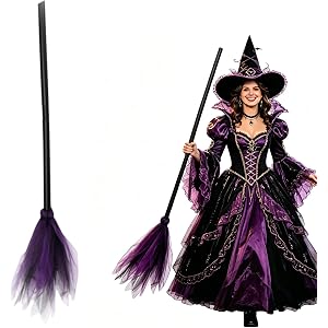 Halloween Witch Broom, 35 Inch Magiic Broomstick with Ribbon, Lightweight, Easy-to-Remove Broom with a Fine Textur for Hallow