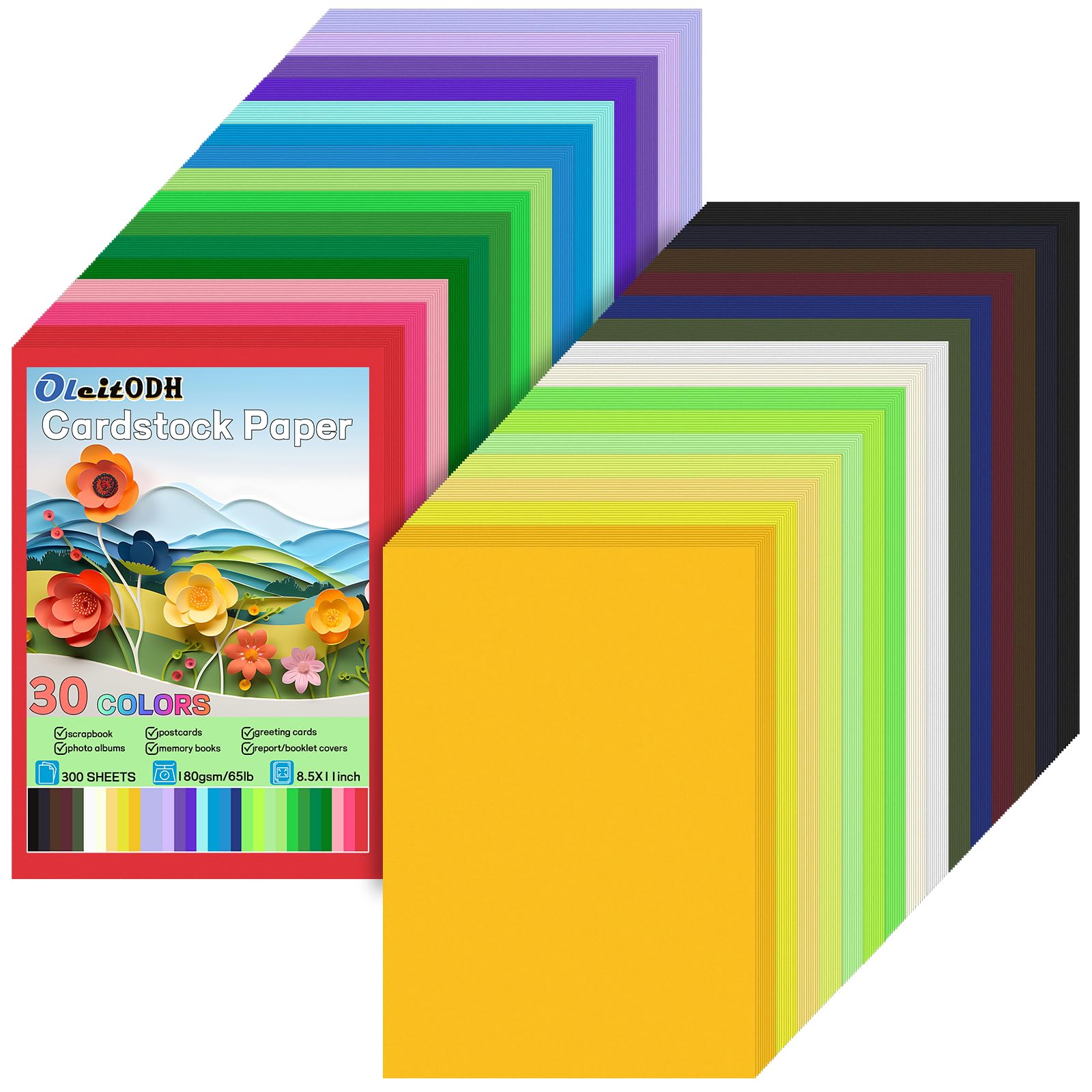 Photo 1 of Oleitodh Colored Cardstock Bulk 300 sheets, 8.5” x 11” Cardstock Paper 30 Assorted Colors Construction Paper,180 GSM Card Stock Scrapbooking Supplies for Diy Crafts Cricut Card Making