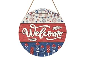 HAROONI Memorial Day Decorations Door Sign for Front Door, Independence Day Patriotic Wreaths Welcome Sign, Round Wood Hanging Door Sign for Memorial Day 4th of July Patriotic Wreaths Outdoor 12”x 12”