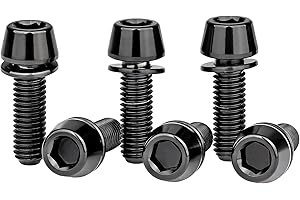 Wanyifa Titanium Ti Allen Hex M5 16mm Tapered Head Bolt with Washer Screw for Bicycle Stem Parts Pack of 6 (Black, M5x16mm)