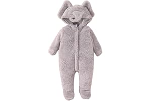 Emmababy Baby Boy Girl Winter Fuzzy Jumpsuit Infant Bear Ear Snowsuit Long Sleeve Footed Zipper Hoodie Romper Kid Warm Coat
