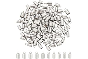 UNICRAFTALE 100pcs 2 Sizes 3mm/4mm Barrel Cord Ends 304 Stainless Steel End Caps Leather Cord Ends Terminators End Tip Bead Caps for Leather Cord Bracelets Jewelry Making