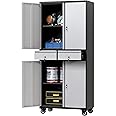 SUXXAN 71" Tall Metal Garage Storage Cabinet with 4 Wheels and 2 Drawer, Rolling Tool Storage Cabinet with Locking Doors and Adjustable Shelves,Heavy Duty Steel Tool Cabinet for Garage, Warehouse