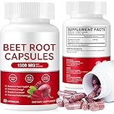 Beet Root Capsules, 1300mg Organic Beetroot Powder, Beet Root Supplements for Natural Energy & Endurance Support, Non-GMO, 60 Capsules