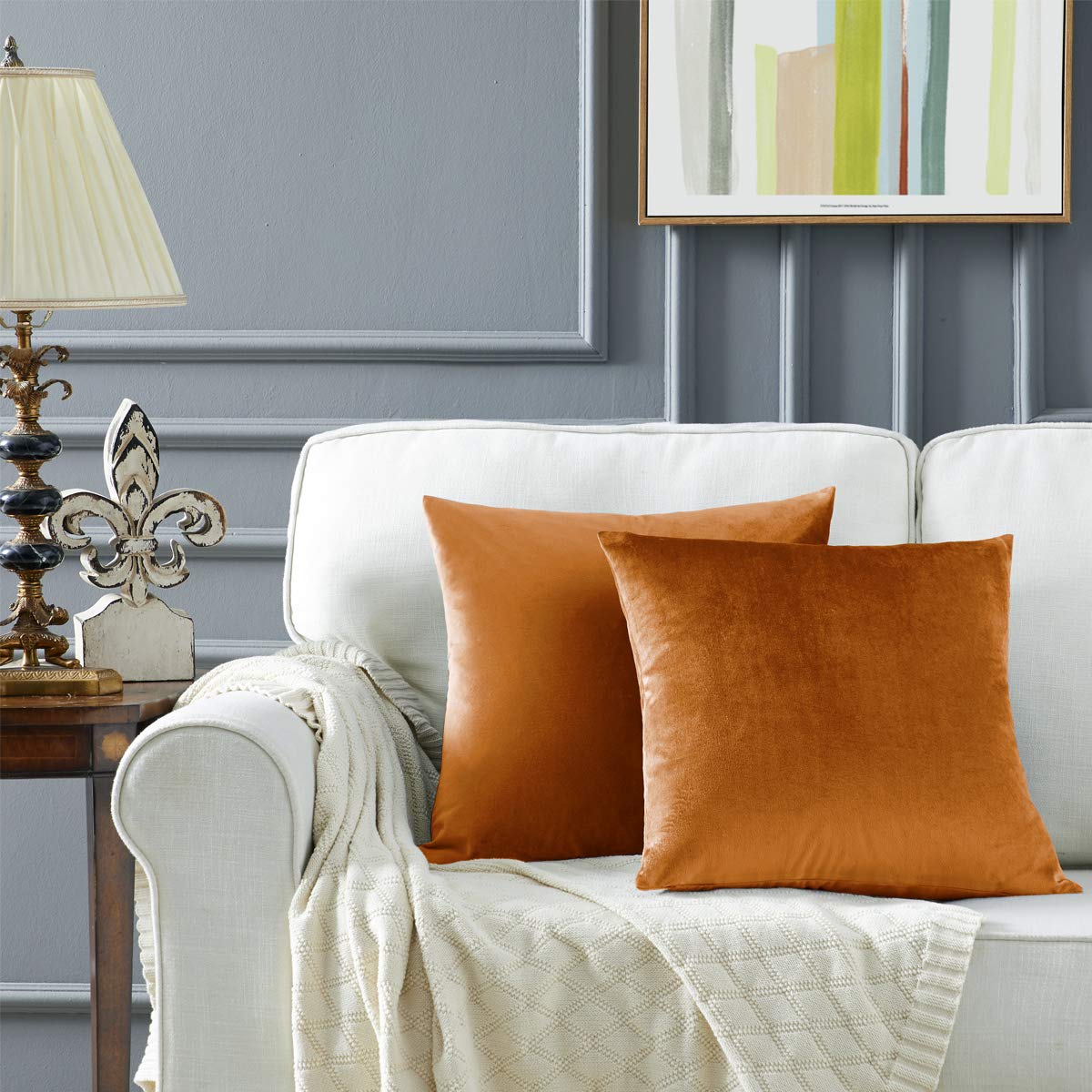 GIGIZAZA Velvet Orange Cushion Covers 22 x 22 inches Decorative Throw Pillowcases 55 x 55cm for Sofa Bedroom Living room 2 pack Cinnamon — image 1