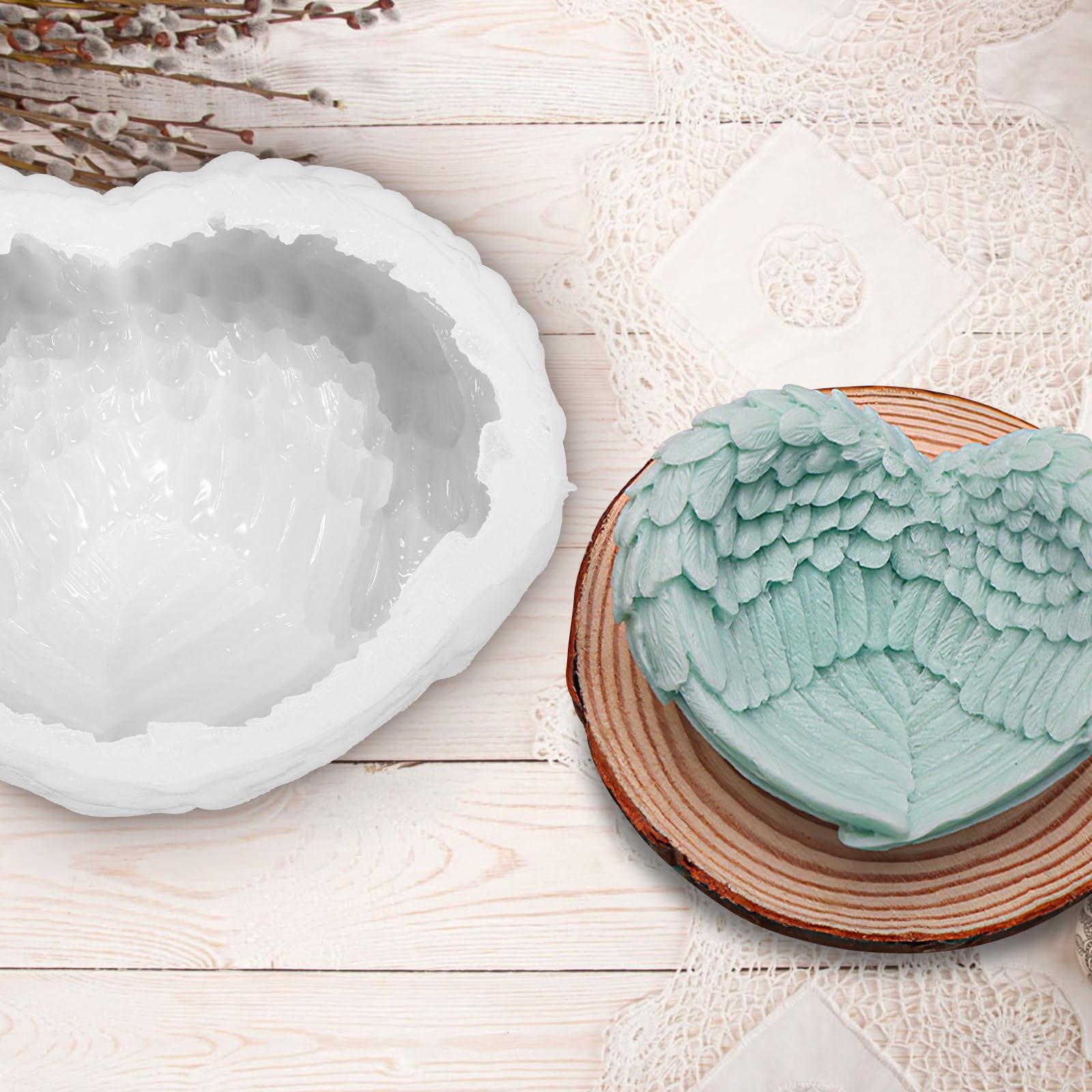 Marstey Silicone Heart Wings Mould, Candle Holder Mould, 3D Angel Wing Mold Epoxy Resin Moulds for Handmade Storage Trays DIY Craft Ornaments Home Decorations