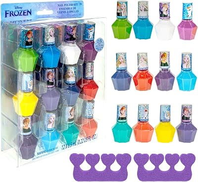 Townley Girl Disney Frozen 12 pc Kids Peelable Nail Polish Set w Toe Spacers