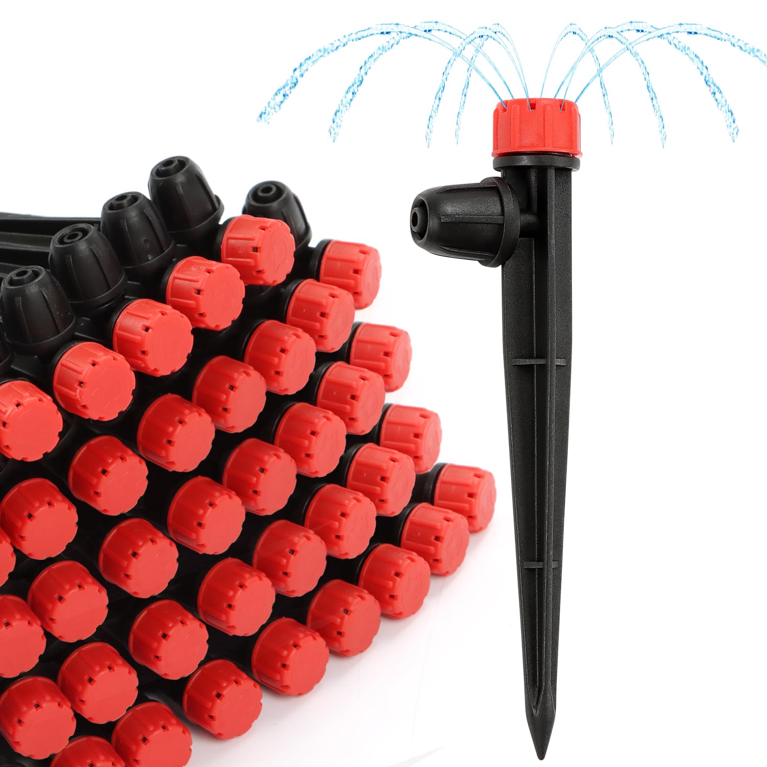 Photo 1 of RedChili 50 Pieces Drip Emitters for 1/4" Drip Irrigation Tubing, Adjustable 360 Degree Stream Drip Emitters with Stake 360° Full Circle 8 Hole Stream Emitters Garden Irrigation Micro Drippers