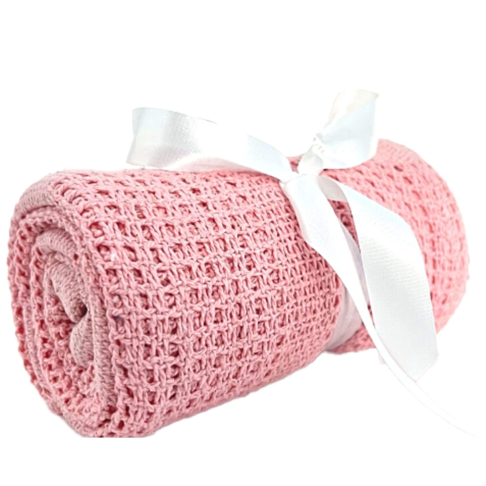 Star Online Newborn Baby Cot Blankets Extra Soft Cellular Twin Pack 100% Pure Organic Cotton Crib Moses Basket bedding and Pram Travel Car Blanket - Pink 90 x 70cm Lightweight