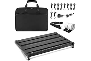 GOKKO 20.5" x 13.8" Pedal Board with Integrated Power Supply, Aluminum Folding Powered Guitar Pedalboard with Carry Bag (GK-58)