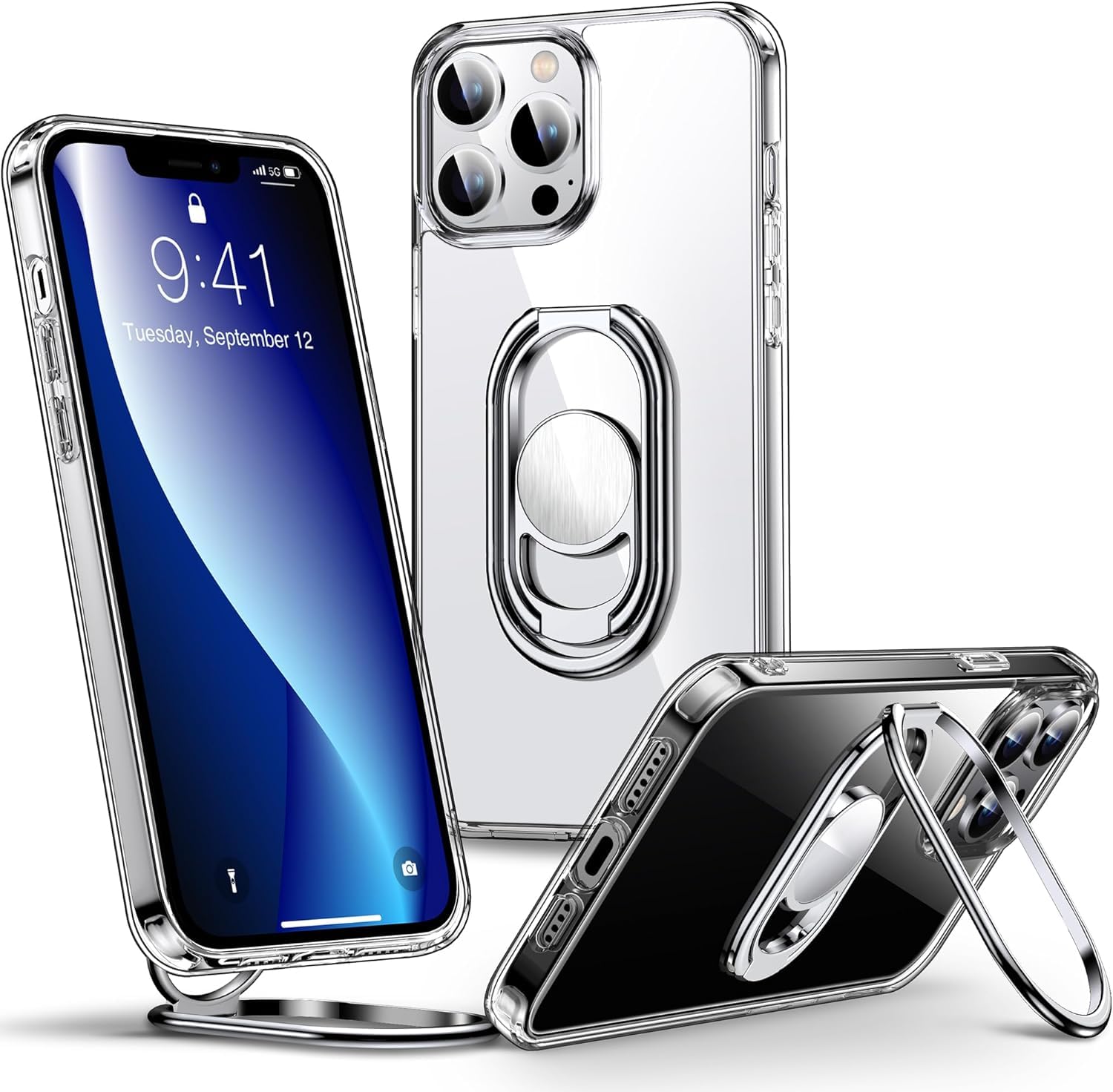 SHIELDS UP for iPhone 12 Pro Max Case with Stand, Phone Case Clear with Double Ring Holder【Adjustable & Fodable】 Shockproof Protective Cover for iPhone 12 Pro Max 6.7 inch - Clear — image 1