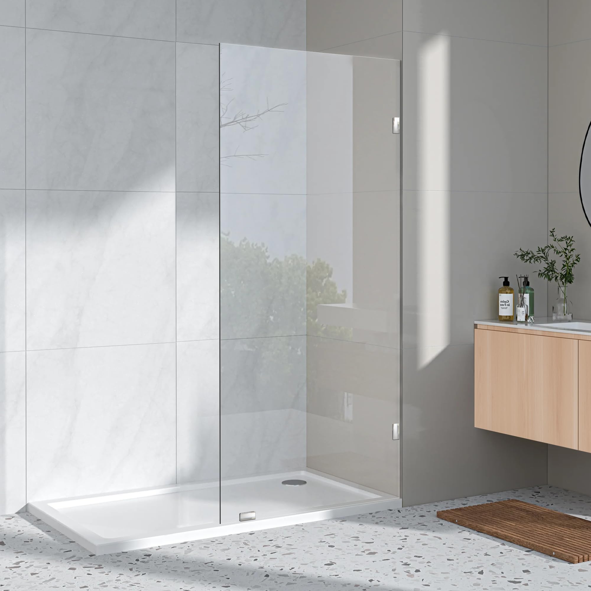 Photo 1 of 20.5" W×78.75" H Shower Glass Panel, Fixed Frameless Shower Screen with 3/8"(10mm) SGCC Clear Tempered Glass,Single Shower Door for Open Walk-in Bathroom(Chrome, 20.5" W×78.75" H)