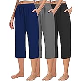 Kivdol 3 Pack Women's Capri Sweatpants, Cozy Wide Legs Cropped Capri with Pockets, Lounge Jogger Pants Workout Yoga Capris