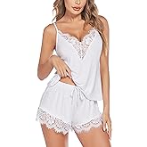 Avidlove Women Pajama Set Lace Trim Short PJ Set Modal V Neck Sleeveless Sleepwear Drawstring Waist Nightwear S-XXL