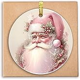 DNEULYR Santa Ornaments, Vintage Pink Ornaments for Christmas Tree, Pink Decorations, Christmas Decorative Hanging Ornament