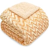 Whale Flotilla Faux Fur Sherpa Throw Blanket for Couch Sofa, Cozy Reversible Fuzzy Fluffy Plush Throws for All Season, Warm and Soft, 50x60 Inch, Light Gold