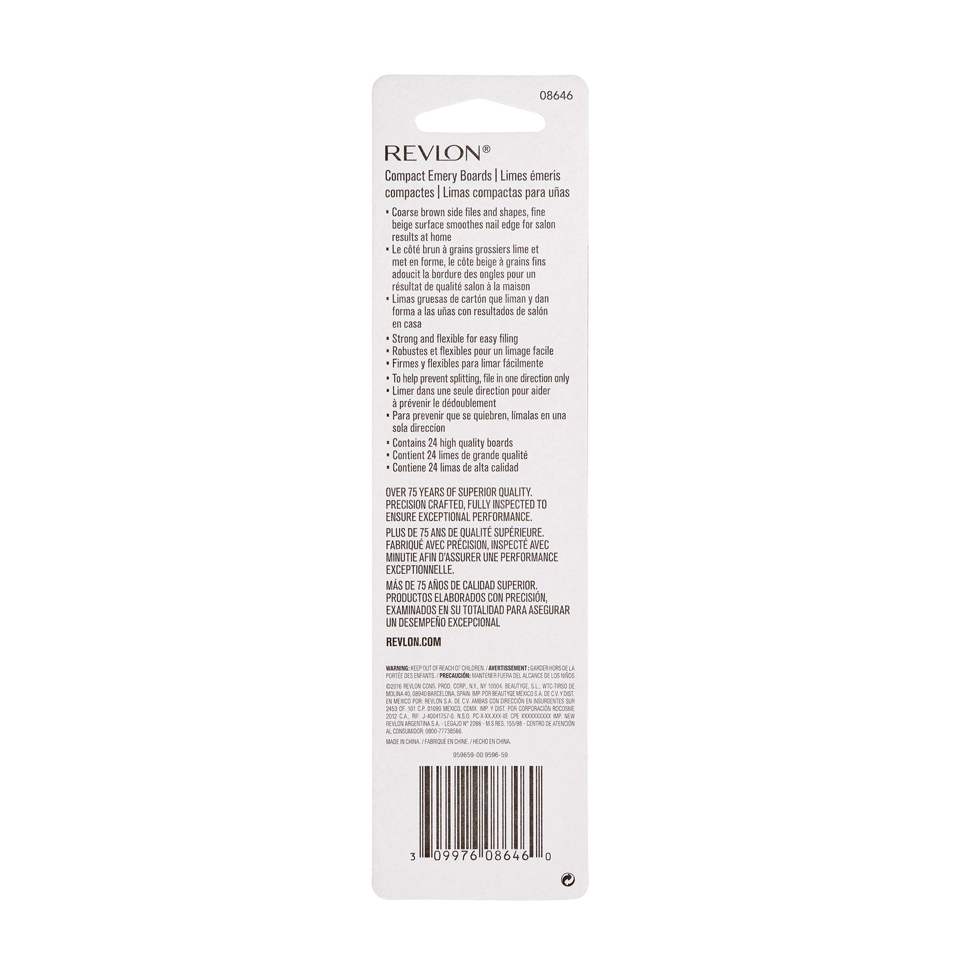 REVLON Compact Emery Boards Nail File, Dual Sided for Shaping and Smoothing Finger and Toenails, 24 Count
