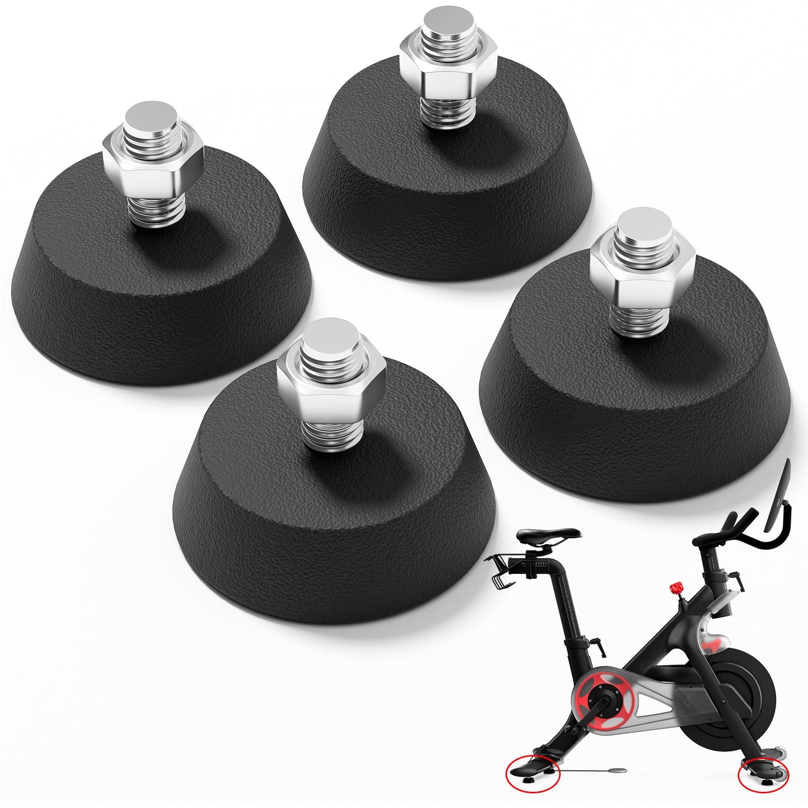 Photo 1 of (4 Pack)Upgrade Stainless Steel 3/8" Leveling Screws, for Peloton Exercise Bike Support Foot Pad, Anti-Slip Shock-Absorbing, Sound-Proof Rubber Spin Bike Foot Pads, for Peloton Bike Replacement Parts