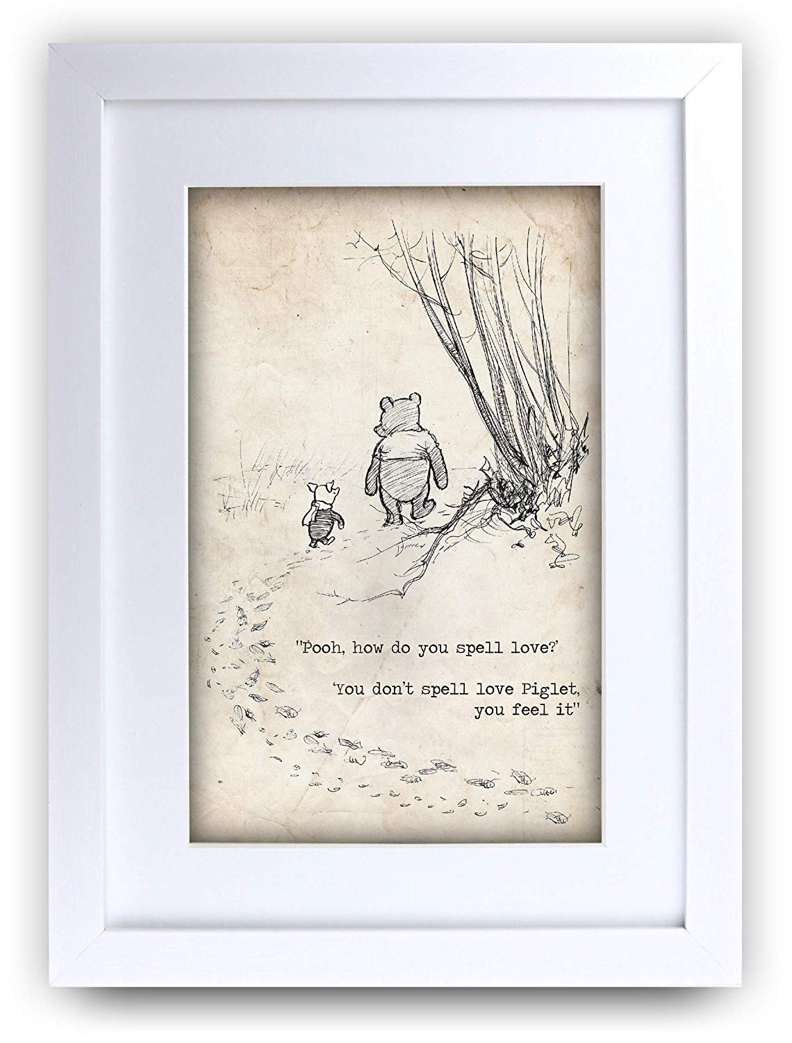 HWC Trading FR Winnie the Pooh Spell Feel Love A3 Framed Printed Quote Nursery Print Baby Shower Room Gifts New Born Bedroom Gift Print Photo Picture Frame Display