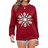 CYJAGNY Christmas Sweatshirt Womens Crewneck Long Sleeve Snowflake Sweatshirt Xmas Pullover Ugly Christmas Sweatshirts for Fall Winter Tops Red
