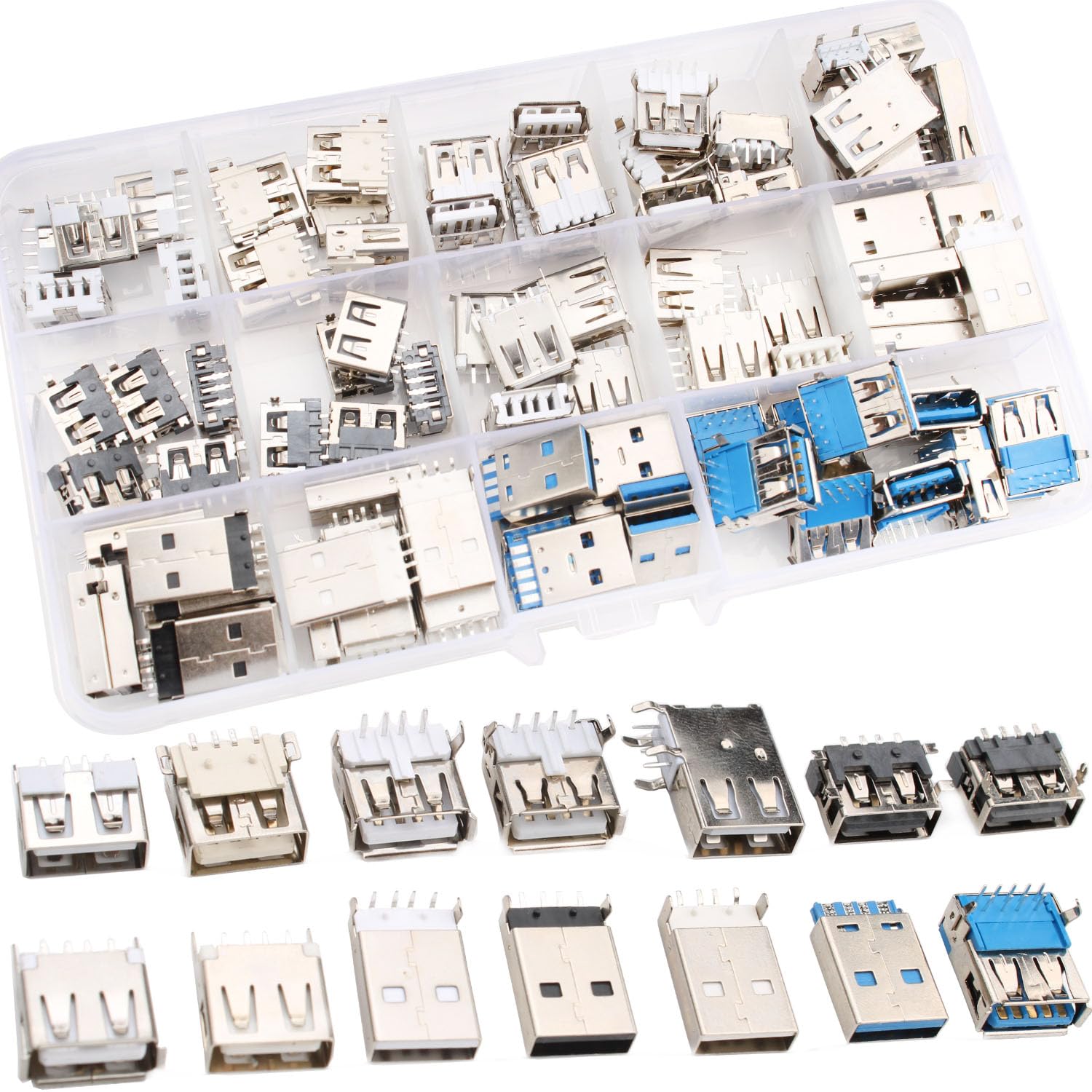 RUNCCI-YUN 95 PCS 2.0/3.0 Type A Micro USB Male Female Plug Connectorr,Soldering USB Type A Female Male PCB Mount Socket Plug Connector