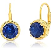 925 Sterling Silver Gemstone Round Dangle Earrings for Women 7mm with 18k Yellow Gold Overlay by MAX + STONE
